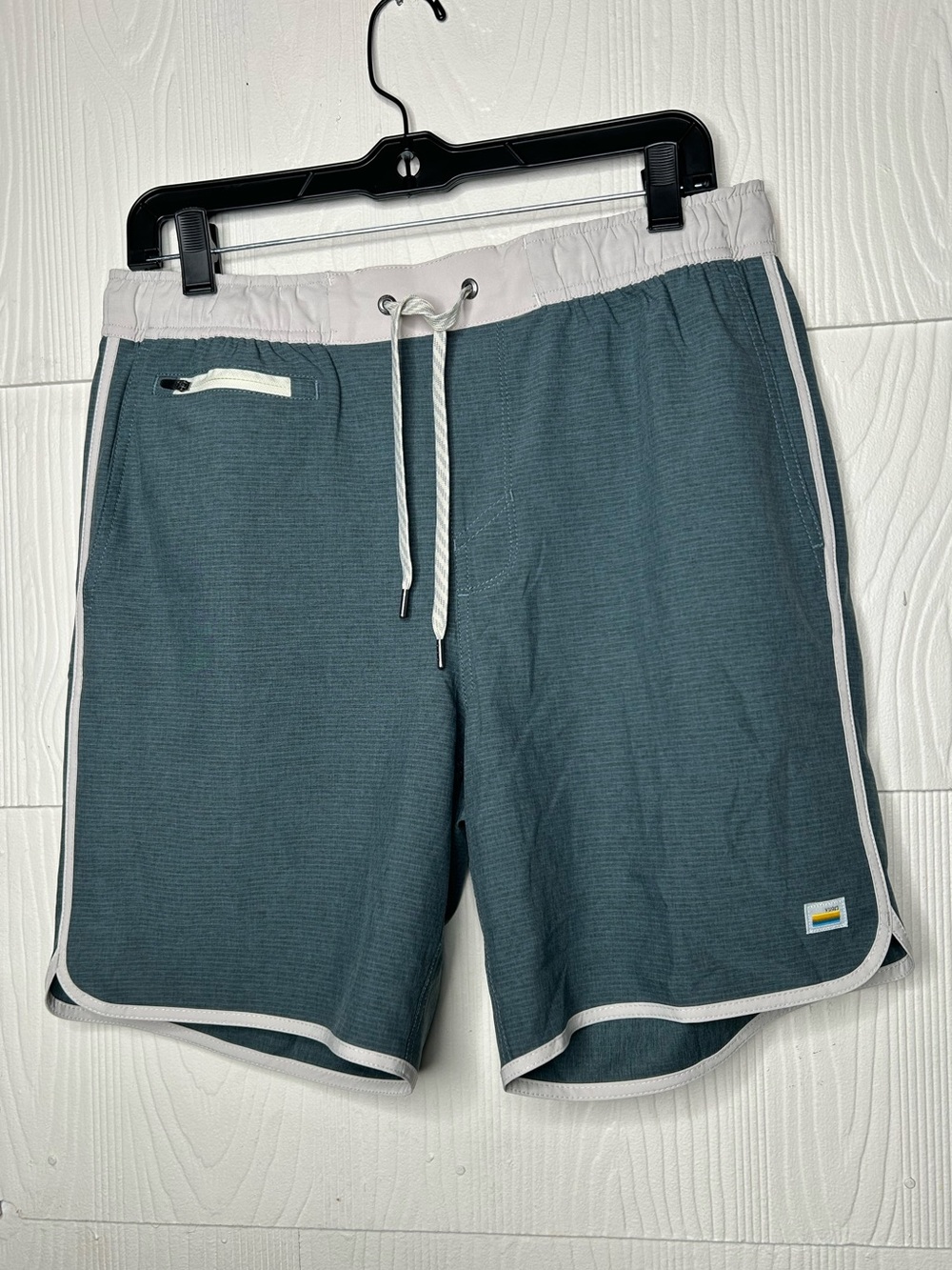 Vuori Men's Teal Athletic Shorts with White Trim and Drawstring